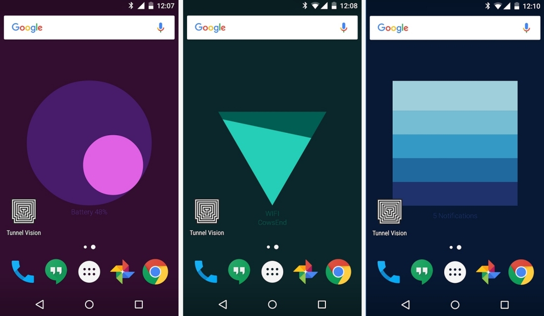 Meter is a live Android wallpaper that visualizes battery life, signal strength and notifications