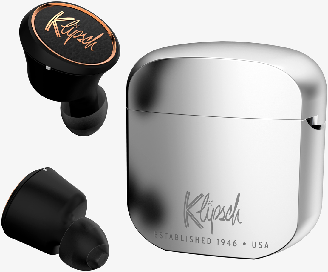 Klipsch's T5 True Wireless earbuds charge in a Zippo-like case