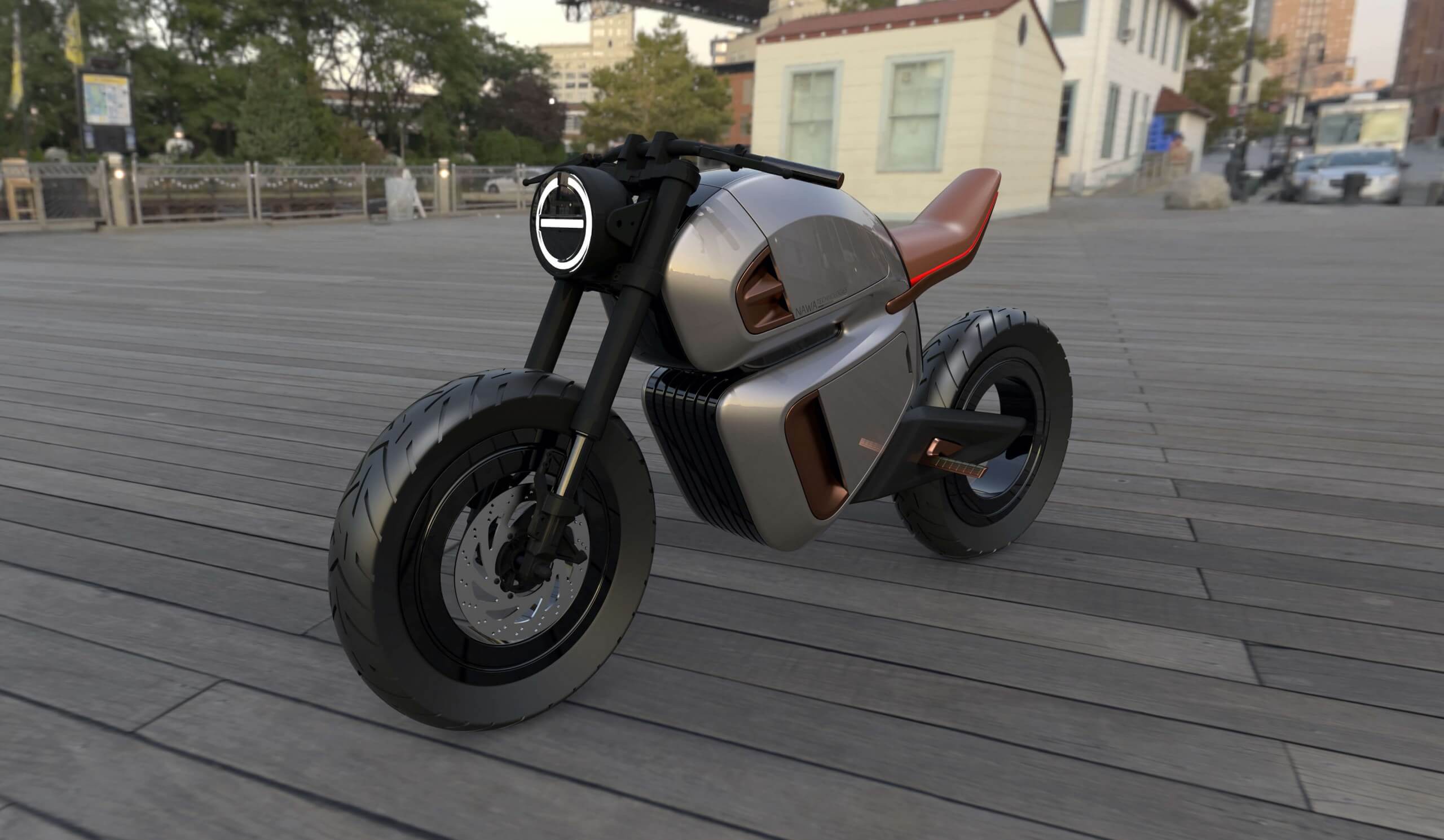 The Nawa Racer is an e-motorbike with an ultracapacitor significantly boosts its range