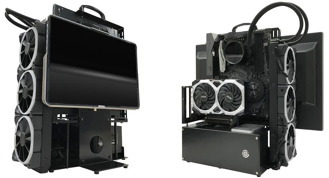 Open-frame PC case adds support for monitor mounting