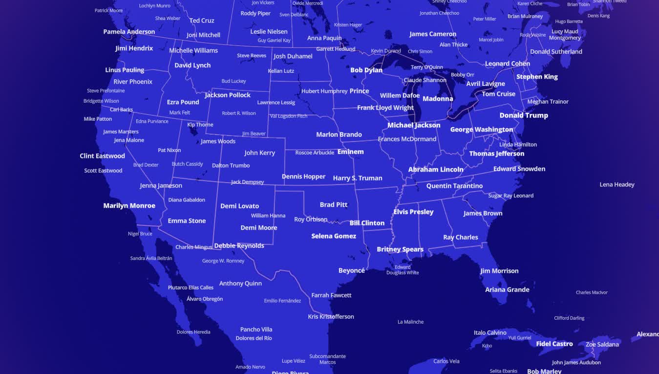 This interactive map highlights the most famous people from your hometown